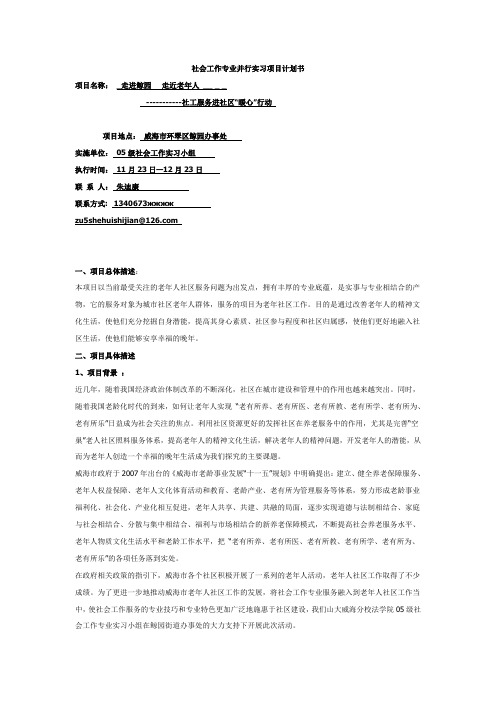 社会工作专业并行实习项目计划书