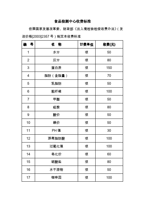 食品检测中心收费标准