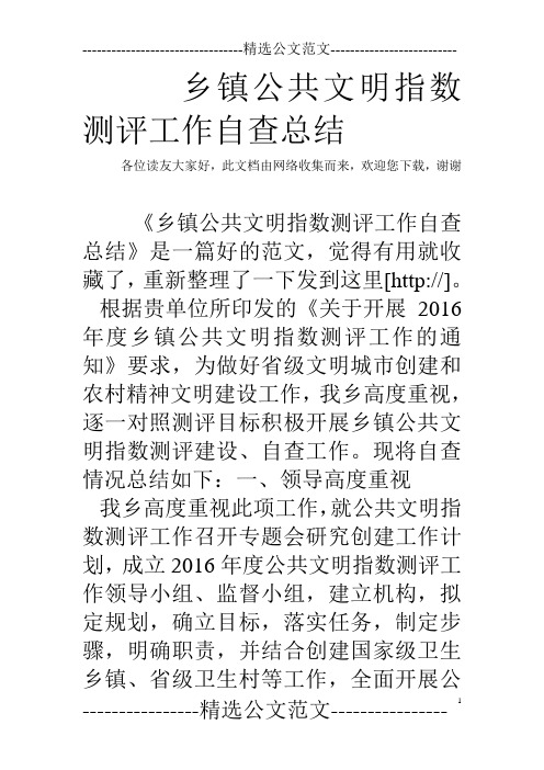 乡镇公共文明指数测评工作自查总结