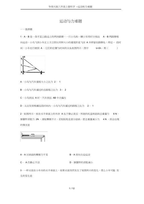 华师大版八年级上册科学--运动和力难题