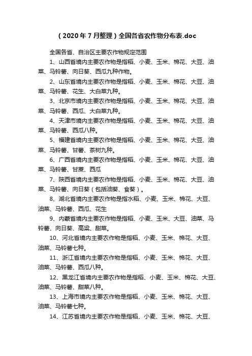 （2020年7月整理）全国各省农作物分布表.doc