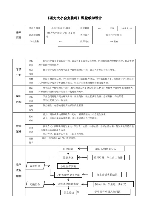 小学三年级科学《磁力大小会变化吗》教学设计