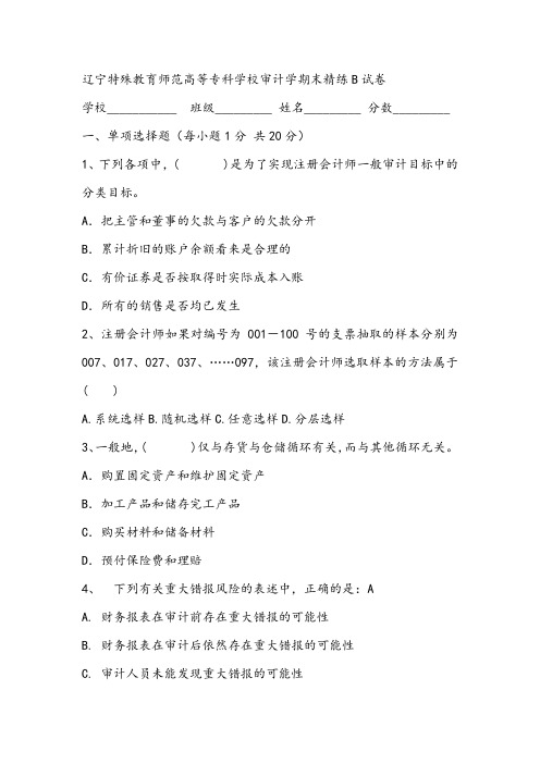 辽宁特殊教育师范高等专科学校审计学期末精练B试卷