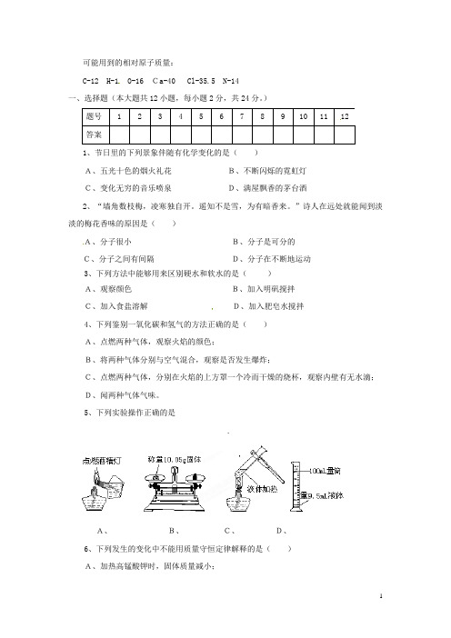 江苏省灌云县侍庄中学九年级化学下学期寒假学情调研试题(无答案) 新人教版