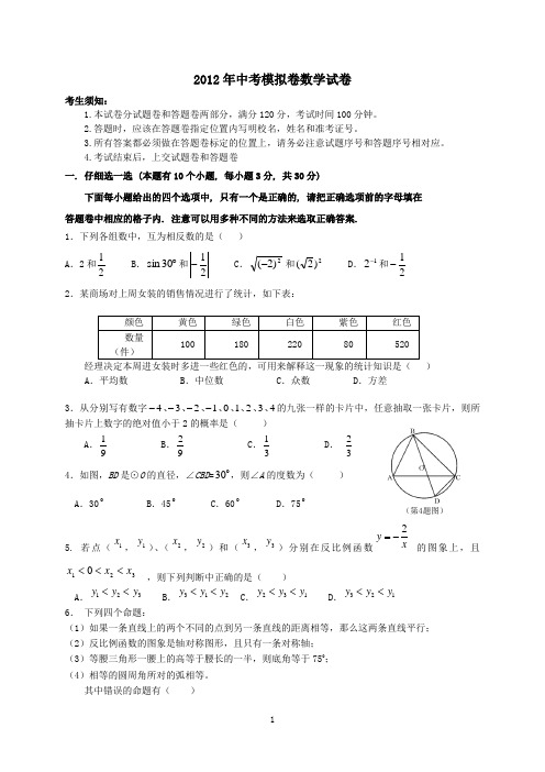 2012中考模拟考试题 (25)