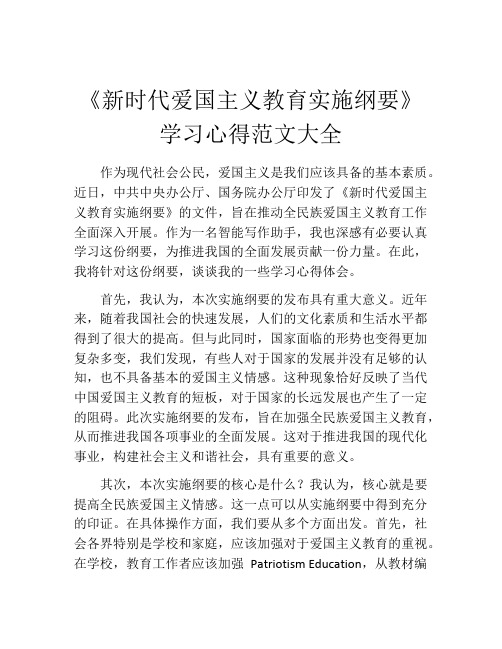 《新时代爱国主义教育实施纲要》学习心得范文大全