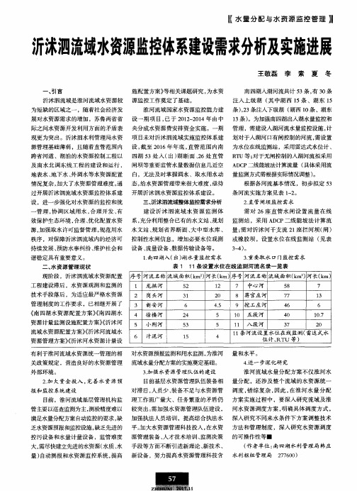 沂沭泗流域水资源监控体系建设需求分析及实施进展