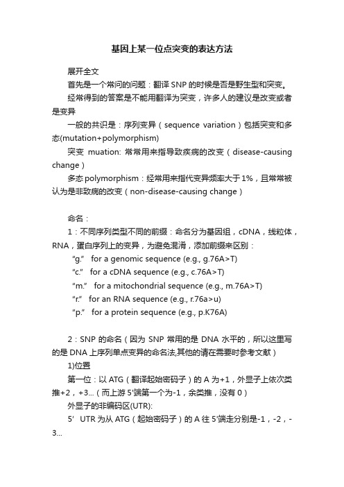 基因上某一位点突变的表达方法