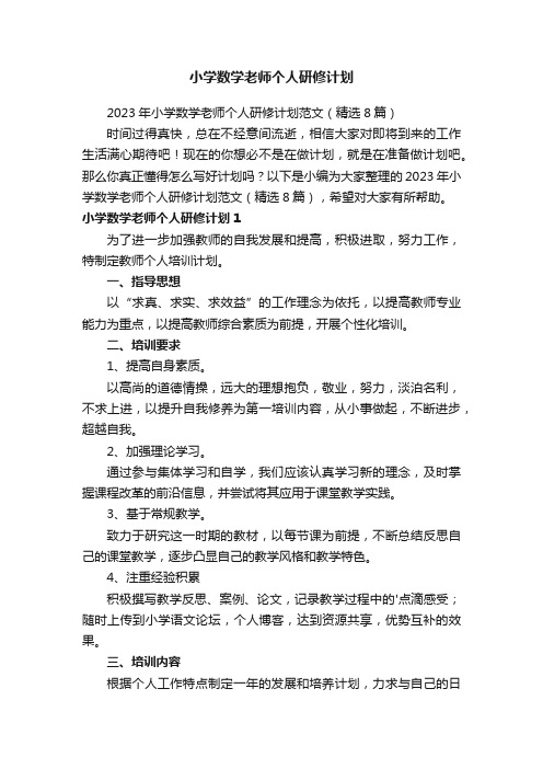 2023年小学数学老师个人研修计划范文（精选8篇）