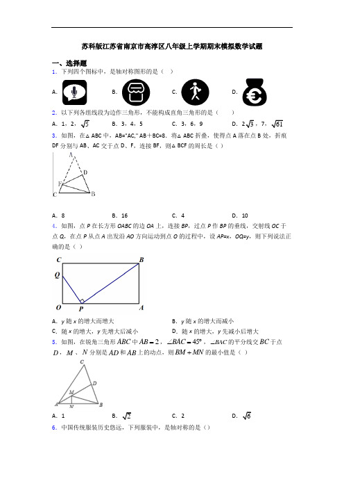 苏科版江苏省南京市高淳区八年级上学期期末模拟数学试题