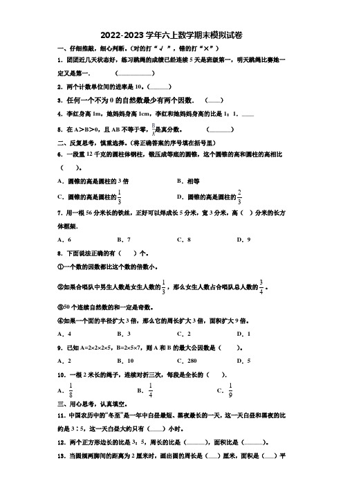 江西省南昌市西湖区2022年数学六年级第一学期期末检测模拟试题含解析