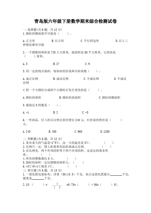 青岛版六年级下册数学期末综合检测试卷(完整版)