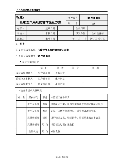 制药厂压缩空气系统清洁验证方案(完整版)