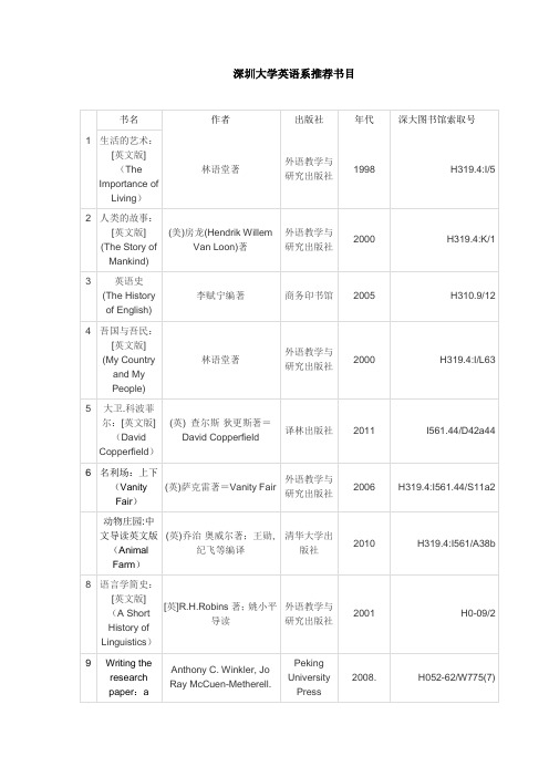 深圳大学英语系推荐书目