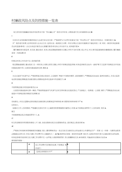 村廉政风险点及防控措施一览表格档