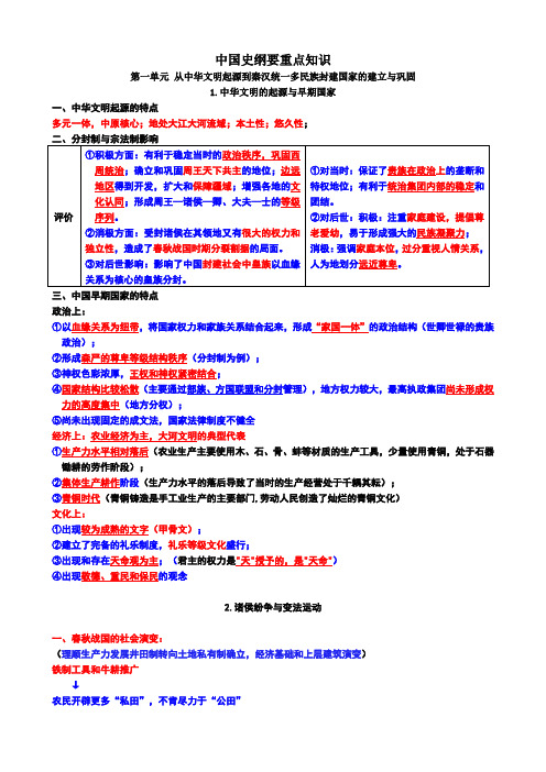 中国史纲要重点知识——从中华文明起源到秦汉统一多民族封建国家的建立与巩固