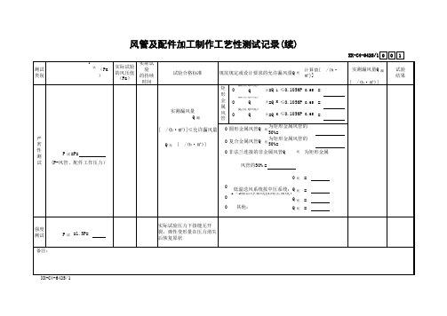 风管及配件加工制作强度和严密性测试记录(续)