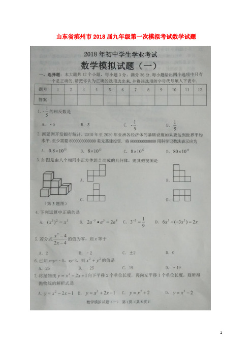 山东省滨州市九年级数学第一次模拟考试试题(扫描版)