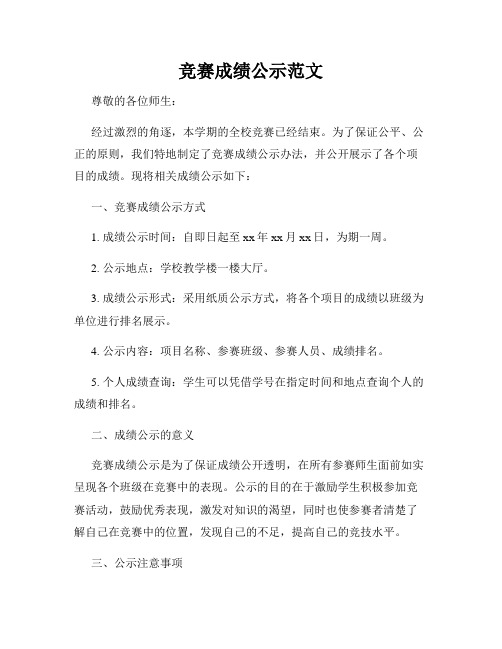 竞赛成绩公示范文