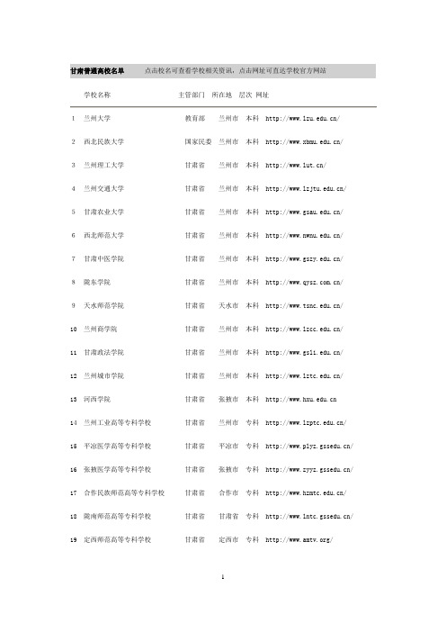 甘肃普通高校名单