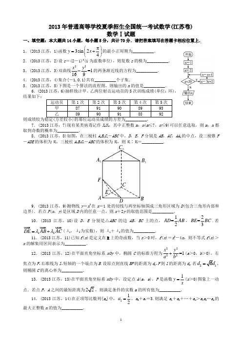 2013年江苏省 高考数学试卷 (真题与答案解析)