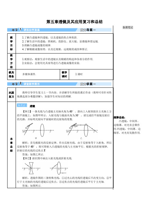 人教版初中物理八年级上册第五章透镜及其应用复习和总结(知识点梳理与同步练习题)