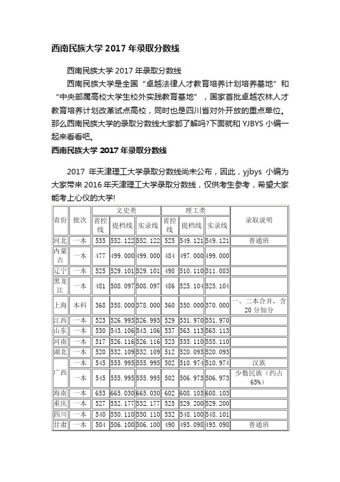 西南民族大学2017年录取分数线