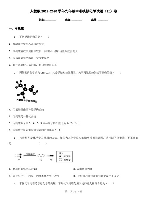 人教版2019-2020学年九年级中考模拟化学试题(II)卷