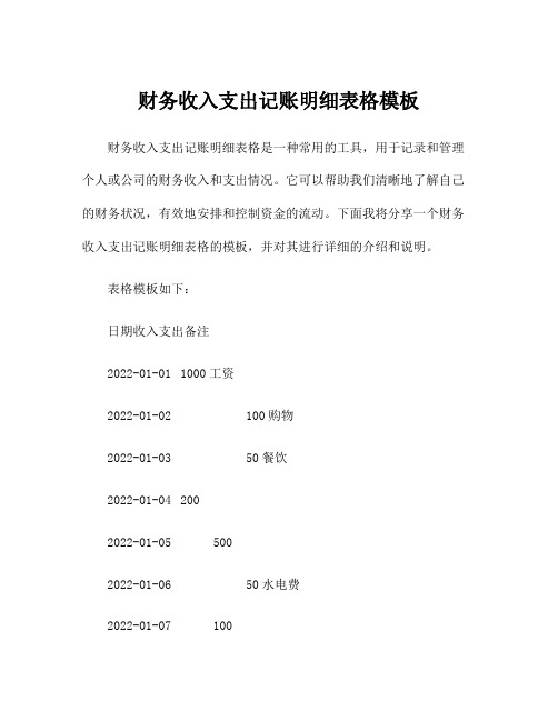 财务收入支出记账明细表格模板