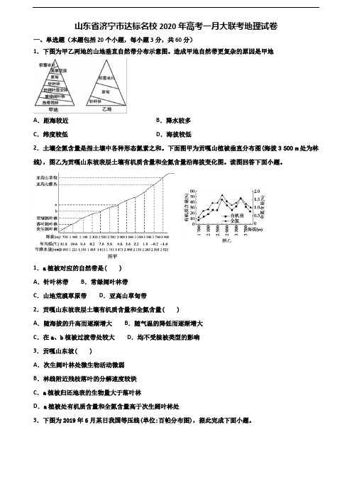 山东省济宁市达标名校2020年高考一月大联考地理试卷含解析