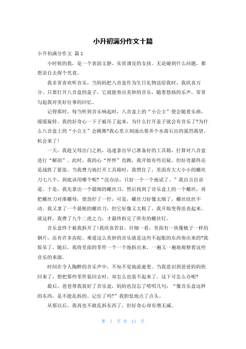 小升初满分作文十篇