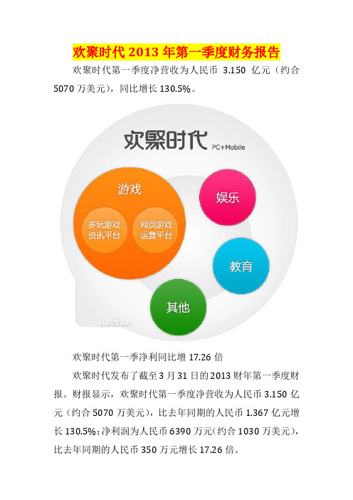 欢聚时代2013年第一季度财务报告