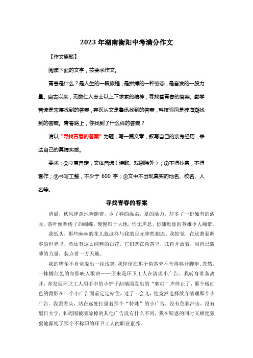 2023年湖南衡阳中考满分作文《寻找青春的答案》5