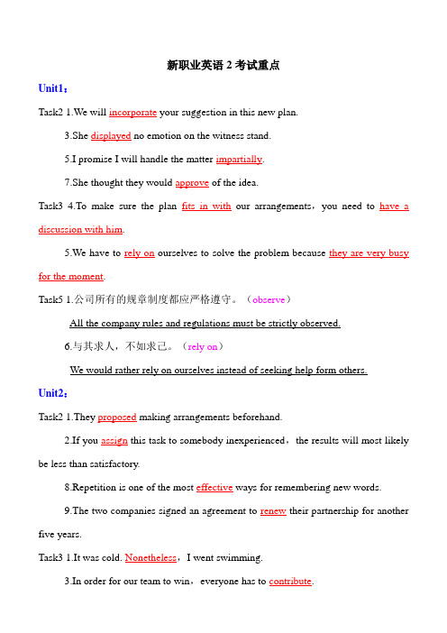 新职业英语2考试重点