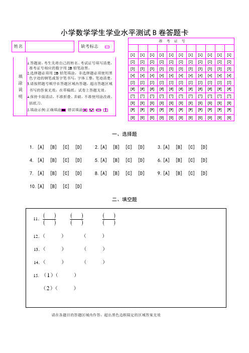 小学数学学生学业水平测试B卷答题卡