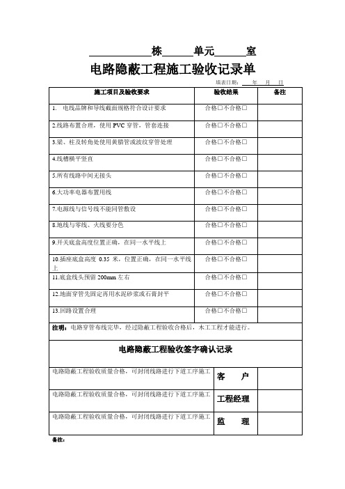 家装水电施工验收单(通用)