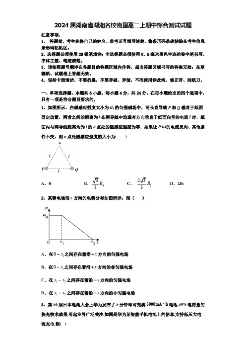 2024届湖南省湖湘名校物理高二上期中综合测试试题含解析