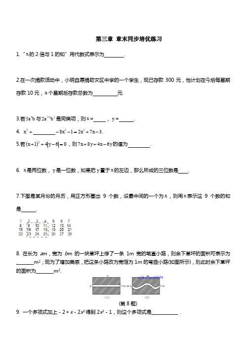 华东师大版七年级数学上册 第三单元 整式的加减章末培优同步练习含答案