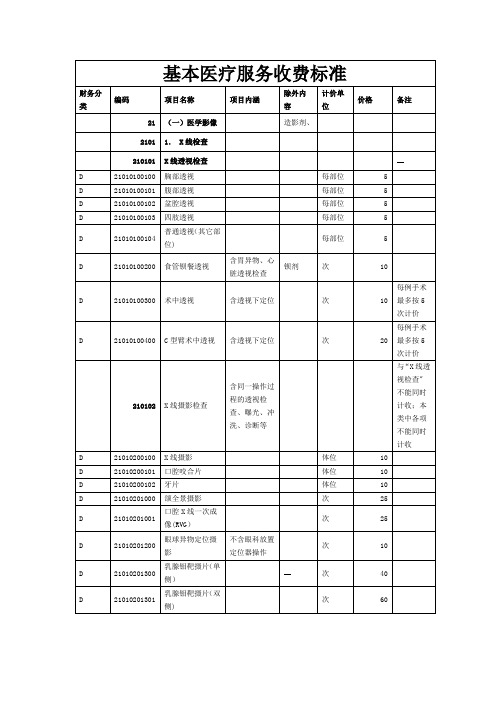 基本医疗服务收费标准