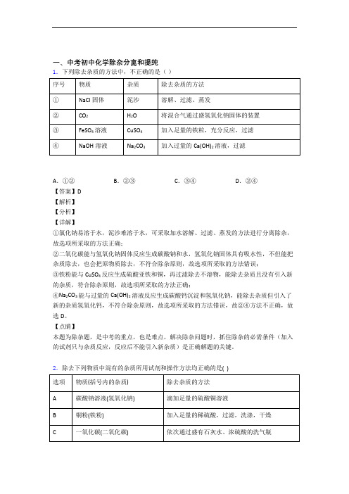 精选中考化学易错题专题复习除杂分离和提纯及详细答案