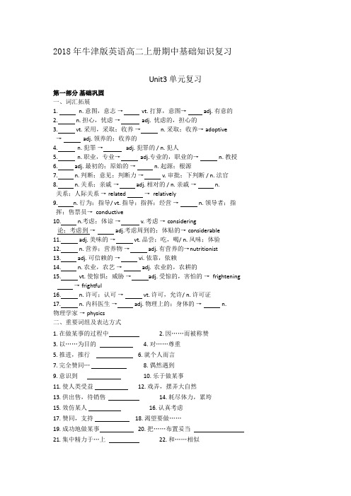 2018年牛津版英语高二上册期中基础知识复习第三单元(含答案)