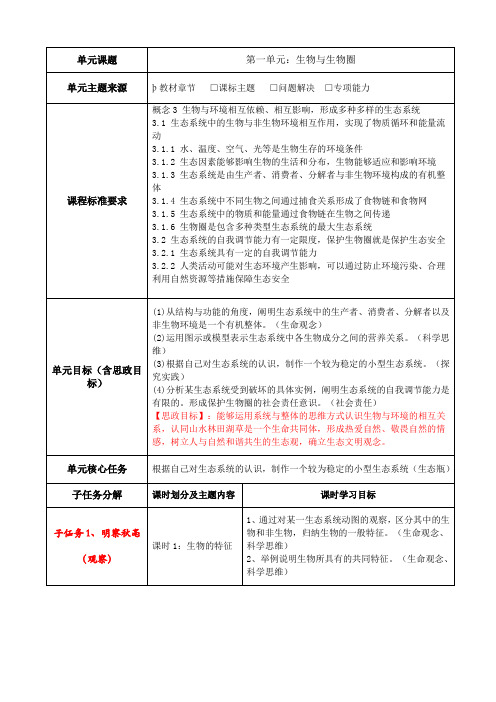 第一单元：生物与生物圈大单元教学教案