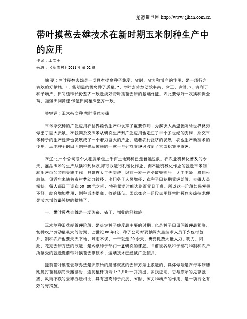 带叶摸苞去雄技术在新时期玉米制种生产中的应用