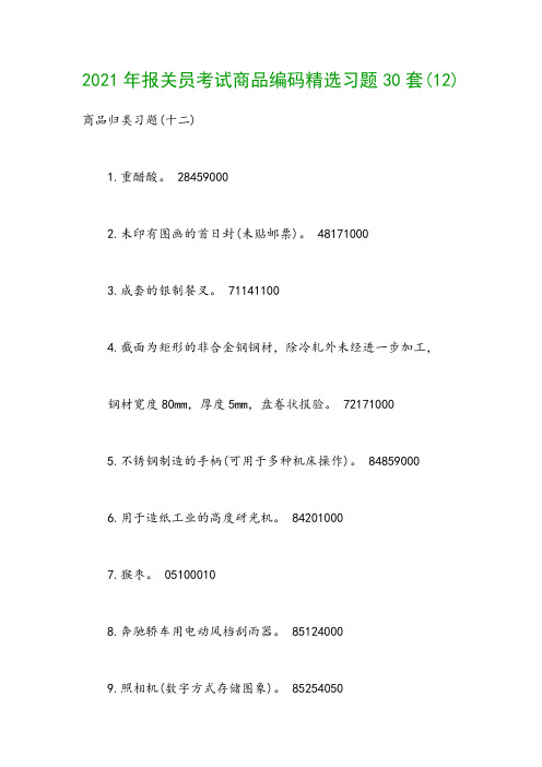 2021年报关员考试商品编码精选习题30套