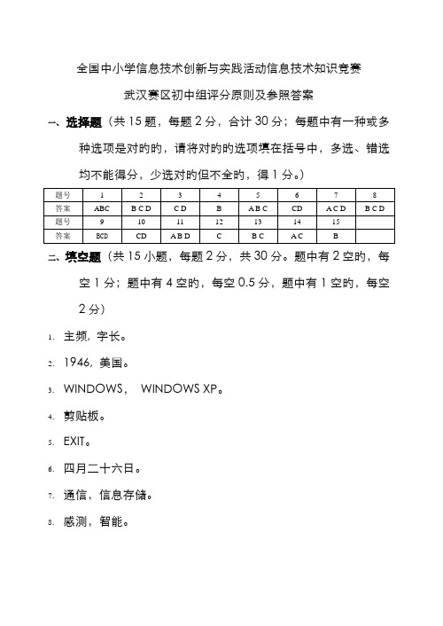 2022年中小学信息技术创新与实践活动信息技术知识竞赛