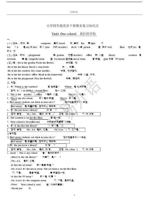 (完整)人教版小学四年级英语下册期末复习知识点,文档.doc