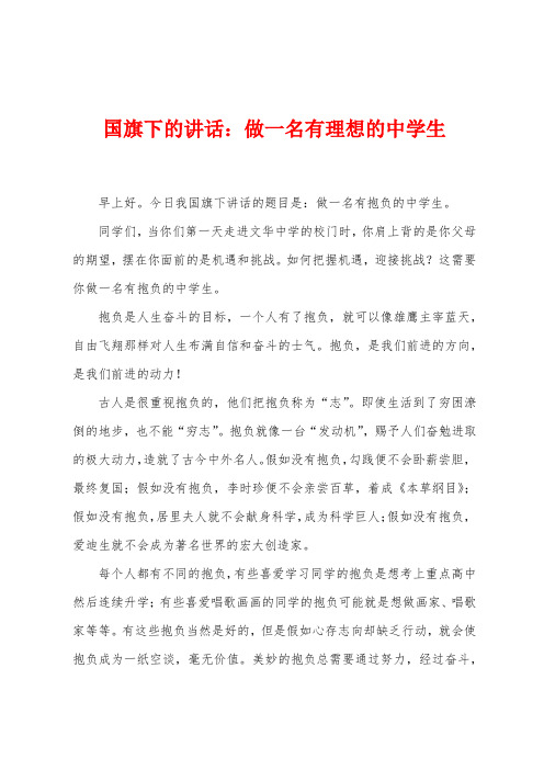 国旗下的讲话：做一名有理想的中学生