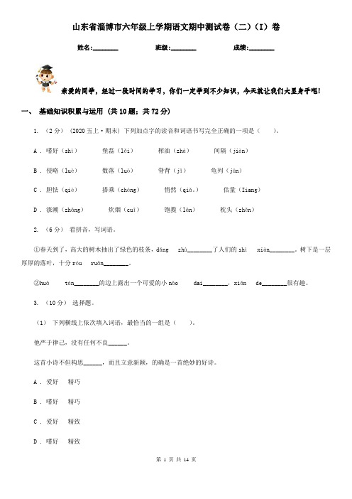 山东省淄博市六年级上学期语文期中测试卷(二)(I)卷