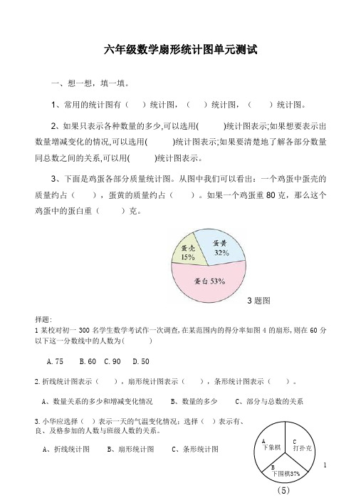 新人教版小学数学六年级上册《扇形统计图》练习