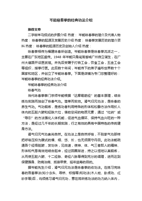 岑能咏春拳的经典功法介绍